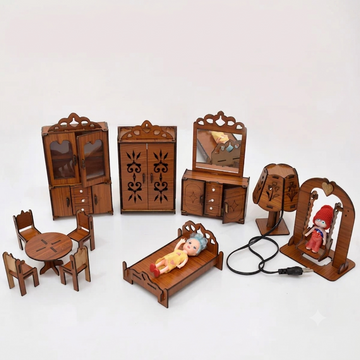 Wooden Doll House Furniture Set with Table Lamp