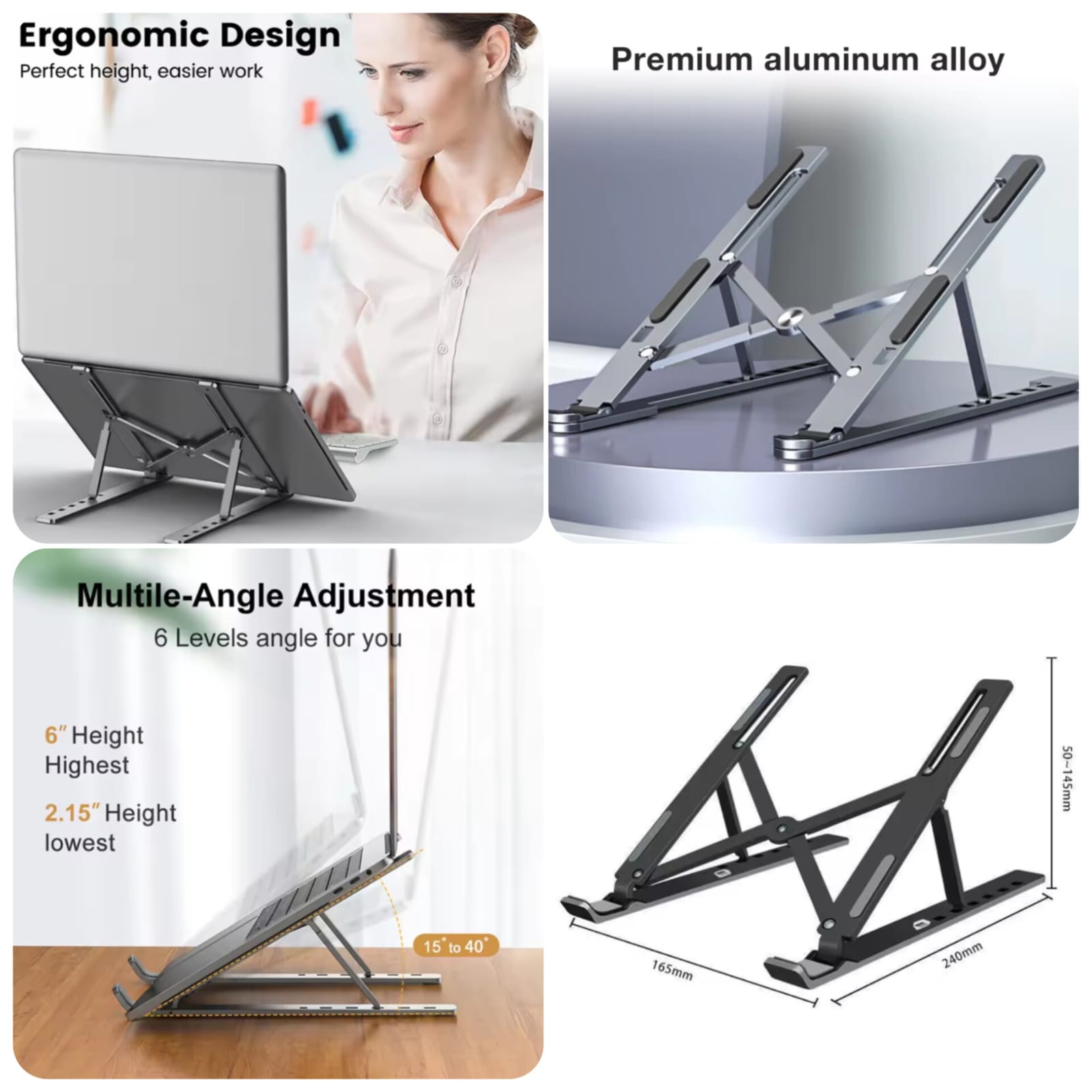 Adjustable Foldable Aluminum Laptop Stand – Portable Ergonomic Laptop Holder for Desk
