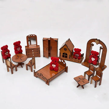 Mini Wooden Doll House Play Set